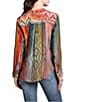 APNY Crepe Collared Long Sleeve Button Up Top, Color:Multi - Image 2