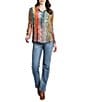 APNY Crepe Collared Long Sleeve Button Up Top, Color:Multi - Image 4