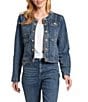 APNY Denim Collarless Long Sleeve Cropped Denim Jacket, Color:Medium Indigo - Image 1