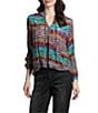 APNY Floral Collared Roll Tab Sleeve Button Up Top, Color:Muti - Image 1