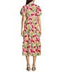 APNY Floral Print V-Neck Short Puff Sleeve Maxi Shirt Dress, Color:Pink Multi - Image 2