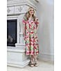 APNY Floral Print V-Neck Short Puff Sleeve Maxi Shirt Dress, Color:Pink Multi - Image 4