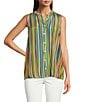 APNY Green Blue Multi Stripe Button Down Tank Top, Color:Green blue multi - Image 1