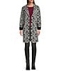 APNY Knit Abstract Print Notch Lapel Long Sleeve Cardigan, Color:Black White - Image 1