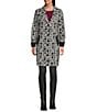 APNY Knit Abstract Print Notch Lapel Long Sleeve Cardigan, Color:Black White - Image 2