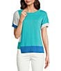 APNY Knit Color Block Crew Neck Short Sleeve Sweater, Color:Blue Multi - Image 1