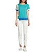 APNY Knit Color Block Crew Neck Short Sleeve Sweater, Color:Blue Multi - Image 3