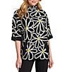 APNY Knit Floral Print Mock Neck Elbow Sleeve Sweater, Color:Black/White - Image 1