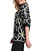 APNY Knit Floral Print Mock Neck Elbow Sleeve Sweater, Color:Black/White - Image 3