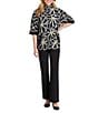 APNY Knit Floral Print Mock Neck Elbow Sleeve Sweater, Color:Black/White - Image 4