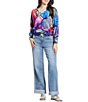APNY Knit Overlapping Circles Print V-Neck Long Sleeve Pullover Sweater Top - Image 4