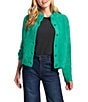 APNY Knit Stand Collar Long Sleeve Button Front Cropped Cardigain Jacket, Color:Emerald - Image 1