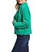 APNY Knit Stand Collar Long Sleeve Button Front Cropped Cardigain Jacket, Color:Emerald - Image 3