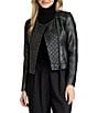 APNY Lamb Leather Quilted Beaded Collarless Long Sleeve Jacket, Color:Black - Image 1
