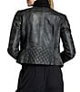 APNY Lamb Leather Quilted Beaded Collarless Long Sleeve Jacket, Color:Black - Image 2