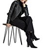 APNY Lamb Leather Quilted Beaded Collarless Long Sleeve Jacket, Color:Black - Image 4