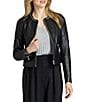 APNY Leather Round Chain Neck Long Sleeve Zip Front Jacket, Color:Black - Image 1