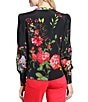 APNY Lightweight Woven Multicolor Black Floral Print Split V-Neck Long Sleeve Blouse - Image 2