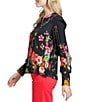 APNY Lightweight Woven Multicolor Black Floral Print Split V-Neck Long Sleeve Blouse - Image 3