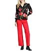 APNY Lightweight Woven Multicolor Black Floral Print Split V-Neck Long Sleeve Blouse - Image 4