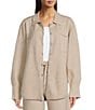 APNY Luxe Knit Coordinating Collared Long Sleeve Button Down Shacket, Color:Heather Sand - Image 1