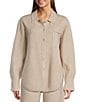 APNY Luxe Knit Coordinating Collared Long Sleeve Button Down Shacket, Color:Heather Sand - Image 2