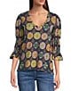 APNY Printed Knit V-Neck 3/4 Sleeve Blouse, Color:Berry Multi - Image 1