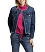 APNY Stretch Collarless Long Sleeve Denim Frayed Jacket, Color:Indigo - Image 1