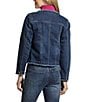 APNY Stretch Collarless Long Sleeve Denim Frayed Jacket, Color:Indigo - Image 2