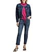 APNY Stretch Collarless Long Sleeve Denim Frayed Jacket, Color:Indigo - Image 3