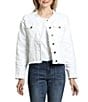 APNY Stretch Collarless Long Sleeve Denim Frayed Jacket, Color:White - Image 1