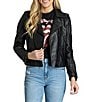 APNY Studded Leather Notch Collar Long Sleeve Cropped Jacket, Color:Black - Image 1