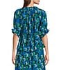 APNY Woven Coordinating Print Round Neck Short Sleeve Peasant Top, Color:Blue Lagoon - Image 2