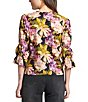 APNY Woven Floral Print V-Neck 3/4 Sleeve Blouse, Color:Berry Multi - Image 2
