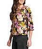 APNY Woven Floral Print V-Neck 3/4 Sleeve Blouse, Color:Berry Multi - Image 3