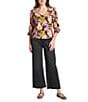 APNY Woven Floral Print V-Neck 3/4 Sleeve Blouse, Color:Berry Multi - Image 4