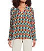 APNY Woven Floral Printed Spread Collar Long Sleeve Half Placket Blouse, Color:Dark Orange - Image 1