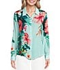 APNY Woven Floral Tropical Printed Spread Collar Long Sleeve Button Down Shirt - Image 1