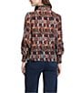 APNY Woven Multicolor Geometric Print High Button Mock Neck Long Sleeve Blouse - Image 2