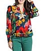 APNY Woven Print Split V-Neck Long Sleeve Pullover Blouse - Image 1