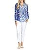 APNY Woven Printed Point Collar Long Sleeve Button Down Shirt, Color:Blue White - Image 4