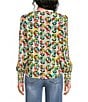 APNY Woven Printed Split V-Neck Long Sleeve Smocked Cuff Blouse - Image 2