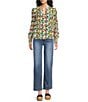 APNY Woven Printed Split V-Neck Long Sleeve Smocked Cuff Blouse - Image 3