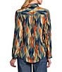 APNY Woven Printed Spread Collar Long Rolled Cuff Sleeve Button Front Blouse, Color:Navy Multi - Image 2