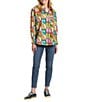 APNY Woven Printed Spread Collar Long Sleeve Button Front Shirt, Color:Green Multi - Image 4