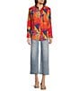 APNY Woven Abstract Print Spread Collar Long Sleeve Button Front Shirt, Color:Orange Multi - Image 3