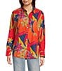 APNY Woven Abstract Print Spread Collar Long Sleeve Button Front Shirt, Color:Orange Multi - Image 4