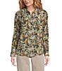 APNY Woven Spread Collar Long Sleeve Button Down Blouse, Color:Latte Multi - Image 4