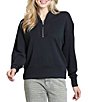 APNY Woven Stand Stand Collar Long Sleeves 1/4 Front Zipper Pullover Sweater Top - Image 1