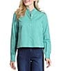 APNY Woven Stripe Spread Collar Long Sleeve Cropped Length Shirt - Image 1